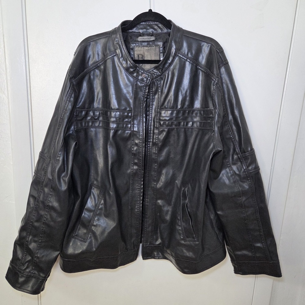 VTG BKE Black Faux Leather Moto Jacket XXL Mens Athletic Fit Zip